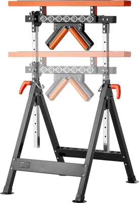 Imagen del producto de Soporte rodante multifunción para carpintería, 4 en 1. Carga máxima: 200 kg (440 lb). Altura ajustable: 84-127 cm (33-50 pulgadas)
