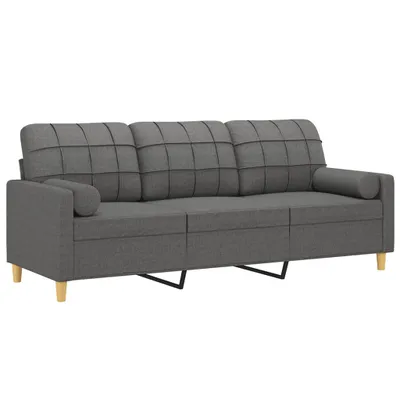 Image de vidaXL Canapé 3 places avec coussins décoratifs gris foncé 180 cm Tissu