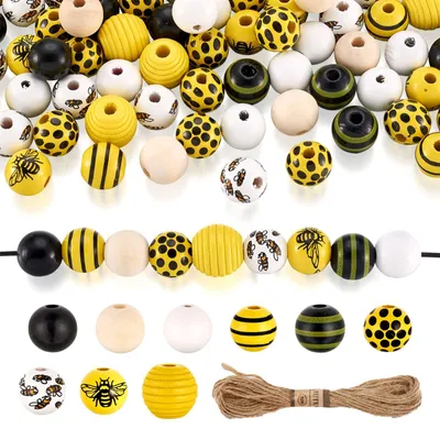Image de 160 perles en bois naturel - Thème apiculture pour travaux manuels