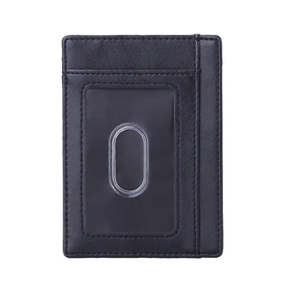 Produktbild von MODFU Echtleder Slim Wallet Portmonee mit RFID Kreditkartenetui mit Kartenhalter I Mini Geldbörse für Männer I Kartenetui für bis zu 7 Karten Schwarz