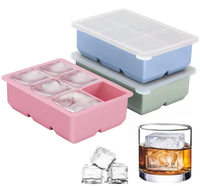 Imagen del producto de 3 moldes de silicona para hacer cubitos de hielo, con tapa