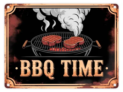 Produktbild von Grill mit Steaks Metallschild in 15x20 cm BBQ Time