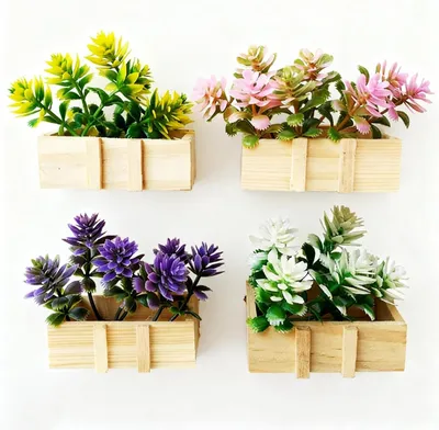 Productafbeelding van Bloemenkoelkastmagneten - Plantenmagneten - Keuken Decoratie - Handgemaakt Hout - 4 Stuks - Groen