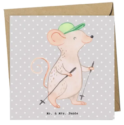 Produktbild von Mr. & Mrs. Panda Grußkarte Maus Walking - Grau Pastell - Geschenk, Schnelles Gehen, anlasskarte, faltkarte, Walken, doppelkarte, Spazieren, Glückwunschkarte, Klappkarte