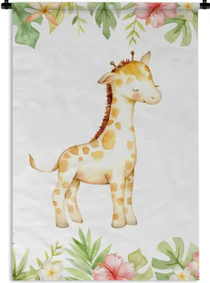 Produktbild von MuchoWow® Wandteppich Wandbehang Giraffe - Dschungel - Aquarell 90x135 cm Tapisserie Dekoration Wandtuch - Baumwolle - Wandskulptur