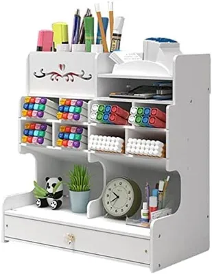 Image de Organiseur de bureau en bois avec tiroir - Porte-blocs polyvalent pour le bureau et l'école
