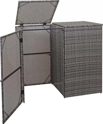Produktbild von 2-dielny kryt na odpadkový kôš HWC-E25, kryt na odpadkový kôš, poly-ratan 2x120l ~ sivá