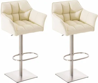 Produktbild von 2er Set Barhocker SIHAR - Kunstleder Creme 64x45x88 cm Silber | Barstuhl Höhenverstellbar Mit Lehne Drehbar Tresenhocker Tresenstuhl Kneipenhocker