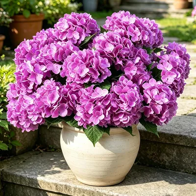 Produktbild von Set aus 6 großen künstlichen Hortensien - 45 cm, Knallpink für Dekoration
