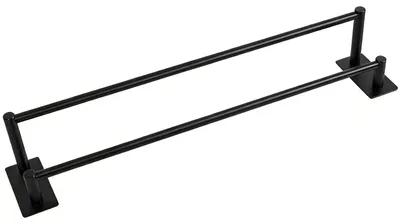 Image de Porte-serviettes de salle de bain sans perçage, à deux bras, barre double en acier inoxydable SUS304, porte-serviettes autocollant, 74,5 cm, fixation murale, finition brossée, noir mat