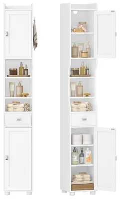 Image de Armoire de salle de bain haute avec 2 portes - 28 × 28 × 180 cm - Rangement