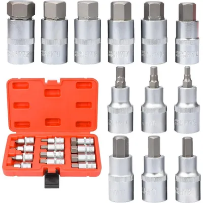 Image de Jeu de clés hexagonales 1/2", douilles hexagonales intérieures, 12 pièces, métrique, acier S2 CR-V