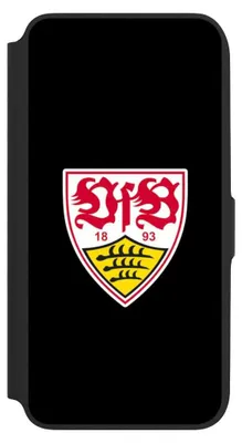 Produktbild von NIVOCASE Klapphülle für Samsung Galaxy A16 5G  Handyhülle aus Kunst Leder NIVOflip schwarz Offizielles Lizenzprodukt VfB Stuttgart Wappen