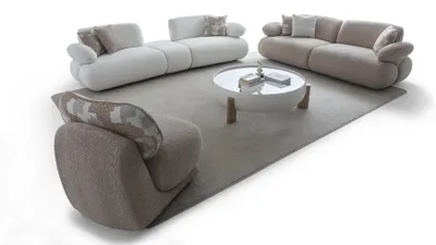 Immagine prodotto di Suite soggiorno chiaro Divani a 3 posti Poltrona elegante in tessuto