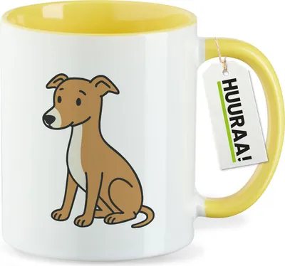 Produktbild von Huuraa Kaffeetasse Whippet Comic Whippi 330ml Gelb Keramik Kaffeebecher Geschenkidee