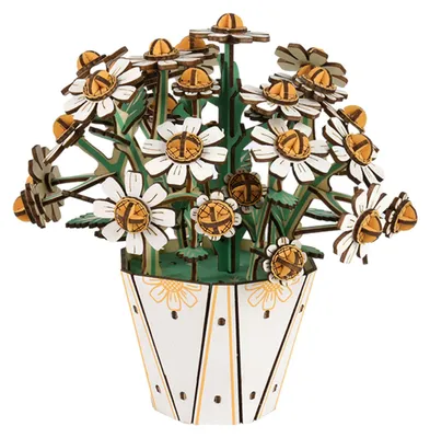 Produktbild von 3D-Holzpuzzle Blumen DIY Handgefertigte Topfblumen Sonnenblumen Lilien Hortensien Schmetterlingsorchideen Glockenblumen Puzzle Dekoration Blumenpflanzen Bausatz