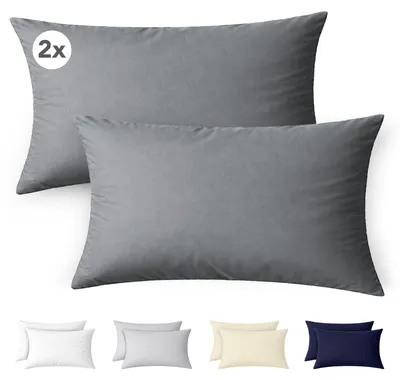 Produktbild von Ôhm Kissenbezug 40x70cm 2er Set aus 100% Baumwolle Jersey 150g/m² in Anthrazit mit Reißverschluss – Weicher Atmungsaktiver Kopfkissenbezug für Standardkopfkissen – Pflegeleicht –