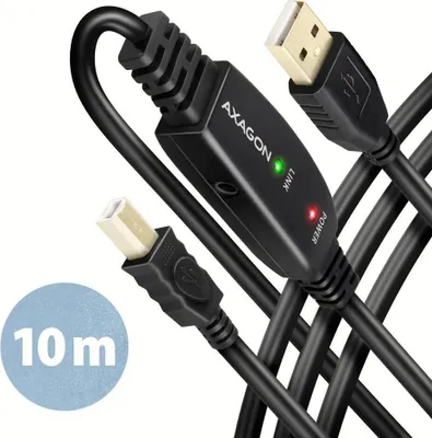 Zdjęcie produktu dla Axagon ADR-210B USB 2.0 A-M -> B-M active connecting/repeater cable 10m - Kabel - Digital/Daten, 10 m, USB A, USB B, USB 2.0, 0,48 Gbit/s, Czarny
