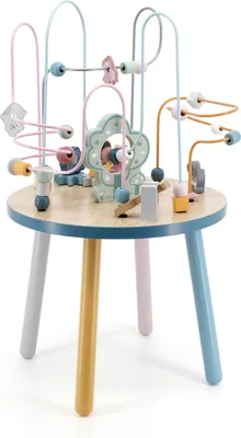Produktbild von vigatoys Aktivitätstisch Kinder Holz Lernspielzeug, gedeckte Farbtöne, 4 Motorikschleifen mit Perlen & Tierfiguren, Zahnräder mit Tierfiguren, 380mm (L) x 650mm (H) x 380mm (B), ab 24 Monaten, PolarB Serie, EN71 ASTM geprüft
