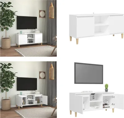 Zdjęcie produktu dla vidaXL Szafka pod TV z nogami z litego drewna biała 103,5x30x50 cm - Szafka pod TV - Szafki pod TV - Kredens - Kredensy