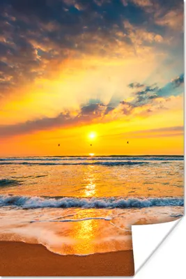 Produktbild von MuchoWow® Poster Sonnenuntergang - Strand - Meer - Wolken - Orange 80x120 cm - Papierdruck