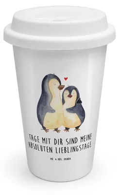 Produktbild von Mr. & Mrs. Panda Thermobecher Pinguin umarmen - Weiß - Geschenk, Hochzeit, Liebe, Kaffeebecher To Go, Hochzeitsgeschenk, Isolierbecher, ToGo, Hochzeitstag, Coffee Becher