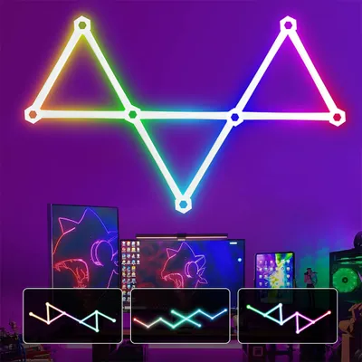 Produktbild von Herní LED nástěnné světlo, inteligentní LED světelný panel RGBIC herní osvětlení 3D, Alexa Google Assistant, synchronizace s hudbou, 9ks šestiúhelníkových herních LED lamp pokojová dekorace