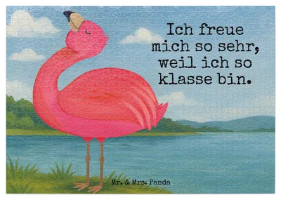 Produktbild von Mr. & Mrs. Panda Puzzle Flamingo Stolz Design 1500 Teile - Weiß - Geschenk, 2000, Puzzlespiel, Geduldspiel, Mama, glücklich, 300, Freude