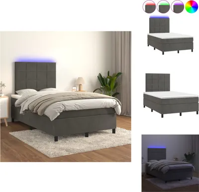 Produktbild von vidaXL Boxspringbett mit Matratze & LED Dunkelgrau 120x200 cm Samt -  Betten & Bettgestelle