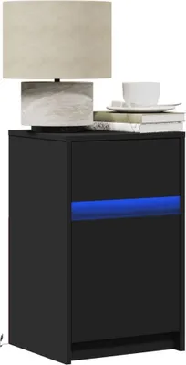 Image de vidaXL Table de nuit avec lampes LED Noir Bois composite