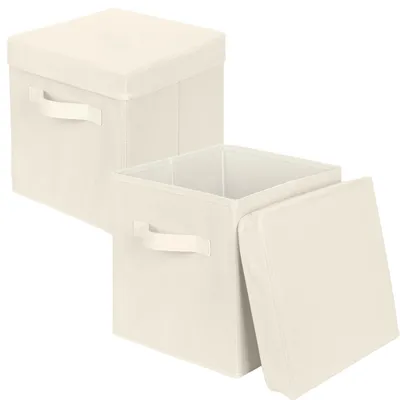 Produktbild von Aufbewahrungsboxen, 2 faltbare Stoffaufbewahrungswürfel mit Deckel, Kleiderorganizer mit Schublade für Kleiderschrank und Spielzeug