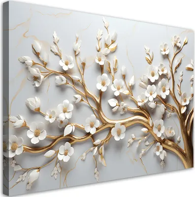 Produktbild von Leinwandbild Baum mit goldenen Blättern, 3D 60x40 Feeby Weiß bild für die wand bereit zum aufhängen