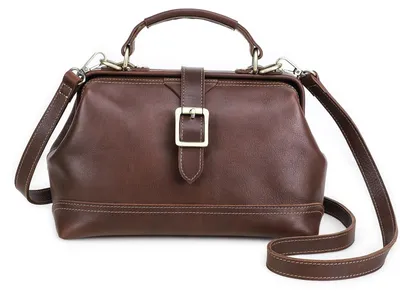 Immagine prodotto di Borse a mano con manico superiore per donna, in vera pelle, modello pochette, disponibili in diverse varianti, tra cui modelli vintage con fibbia metallica e apertura a cornice. Colore: marrone