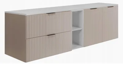 Zdjęcie produktu dla Szafka Łazienkowa Wisząca Dwudrzwiowa Kaszmir Blat Regał Biały 160X46 Cm