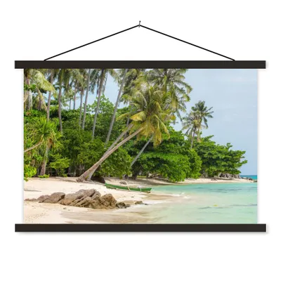 Produktbild von MuchoWow® Textilposter Palmen - Strand - Sommer - Tropisch 60x40 cm mit schwarzem Rahmen - Hölzernes