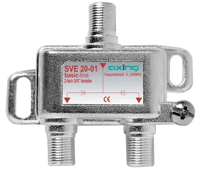 Produktbild von Axing SVE02001, Kabelsplitter, 75 Ohm, 5 - 2400 MHz, Silber, 1 Stück(e), 1x F-type