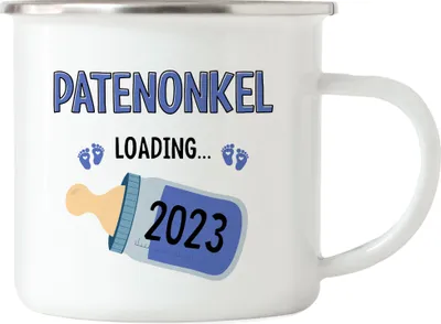Produktbild von Patenonkel Loading 2023 Emaille Tasse Geschenk Werdende Patenonkel Babynews mit Ladebalken Schwangerschaft Geschenkidee