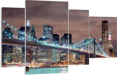 Produktbild von Bild auf Leinwand - Leinwandbild - Stadt Brücke Wolkenkratzer - 120x70cm - Wand Bild - Wanddeko - Leinwanddruck - Bilder - Kunstdruck - Wanddekoration - Leinwand bilder - Wandkunst - DL120x70-0218