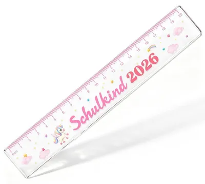Produktbild von Lineal Acryl 20 cm mit Einhorn für Mädchen transparent, Schultüte Füllung, Einschulungsgeschenk