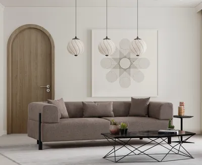 Produktbild von Hanah Home, Hochwertiges 3-Sitzer Sofa, Braun, 225 x 93 x 75 cm | Buchenholz- und Spanplattenrahmen, 100% Polyesterbezug, Schwarze Metallbeine | Elegantes Design für modernes Wohnen.