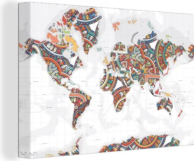 Obrázek produktu pro OneMillionCanvasses® - Obrazy na plátně - 140x90 cm, Mapa světa - Dekorace - Barevné, Nástěnné umění Tisk Nástěnná dekorace - Fotografie na plátně - Obraz na dřevěném rámu