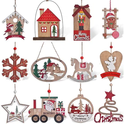 12 Holz-Weihnachtsanhänger, mehrfarbig, für Weihnachtsbaum