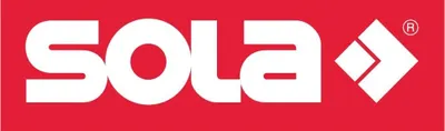 The image shows the brand logo and name 'SOLA' in white text on a red background, along with a geometric symbol and a registered trademark symbol.