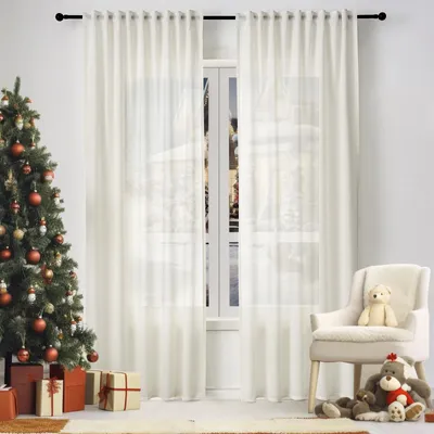 2er-Set halbtransparente Vorhänge, Leinenoptik, 135x245 cm, creme