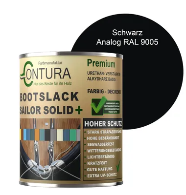 Produktbild von Contura Bootslack 500ml. Farbig Glänzend Yacht- Buntlack Metall Holz GFK Holzlack Schiffslack RAL Boot Farblos - Schwarz RAL 9005 Analog