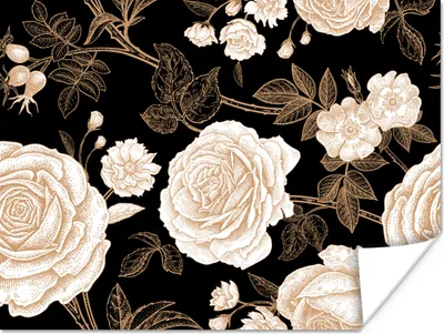 Produktbild von MuchoWow® Poster Rosen - Schwarz - Weiß - Muster 120x90 cm - Wandbild