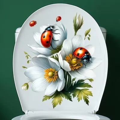 Produktbild von GKA WC-Deckel Aufkleber Natur Toilettendeckel Tattoo selbstklebend Toilette - Marienkäfer auf Blume