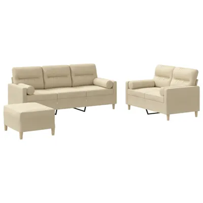 Produktbild von vidaXL 3-tlg. Sofagarnitur mit Kissen Creme Stoff