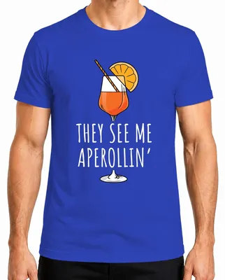 Imagen del producto de Camiseta para hombre, color azul, talla XXL, con el diseño "Aperol Spritz Party", estilo divertido