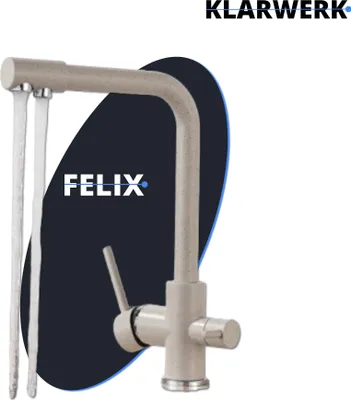 Produktbild von FELIX | 3 Wege Premium Beige Sandfarben Trinkwasser Armatur | Edelstahl Osmose Wasserhahn Küche |Mischbatterie - 360 Grad | Filter 3 Anschlüsse Gastro